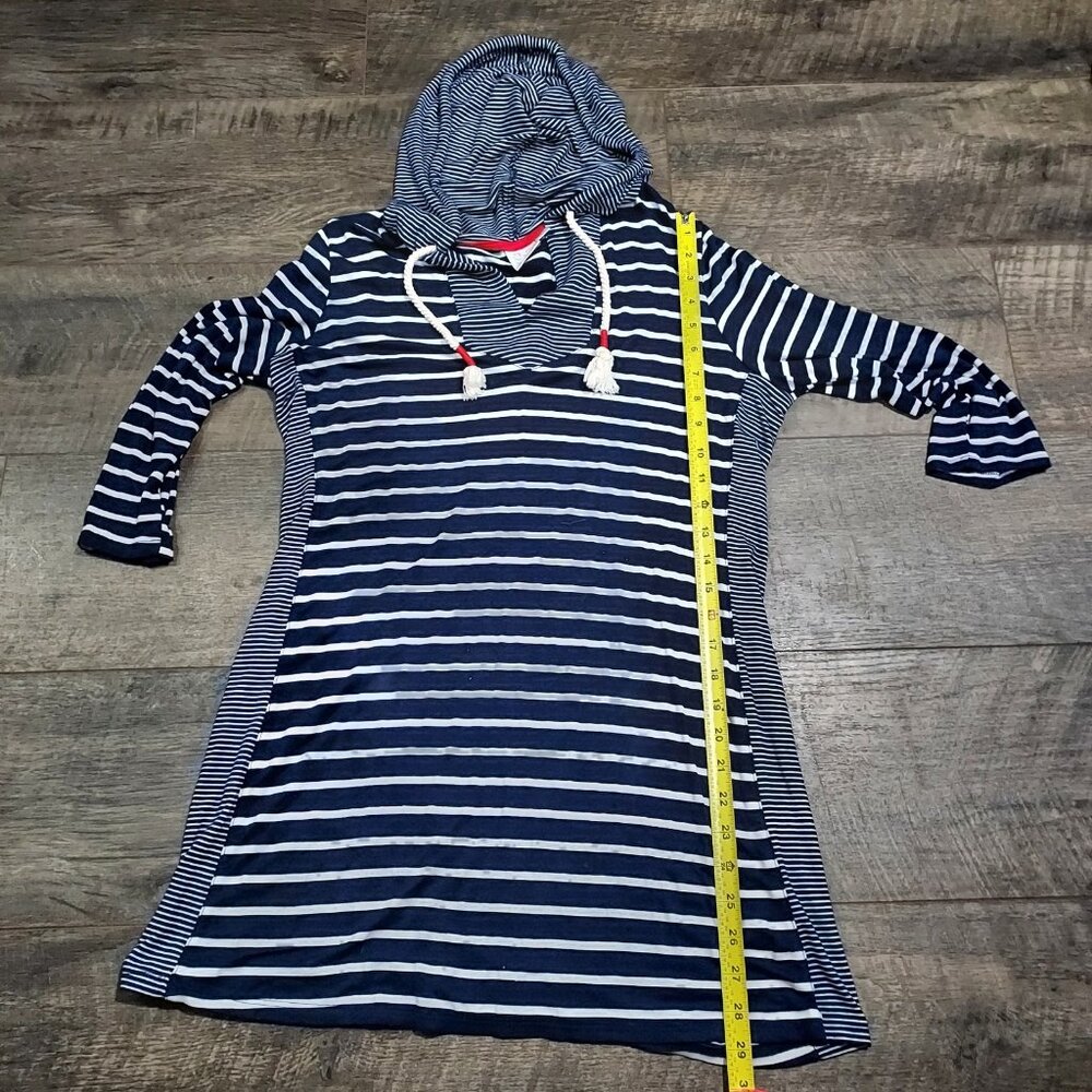 Beach Break Nautical Size S Navy and white Cabana Swim cover-up Hooded - Picture 5 of 10